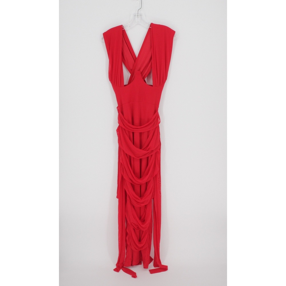 PrettyLittleThing NWT Women's Red Mesh Wrap Neck Tie Detail Midaxi Dress Size 8